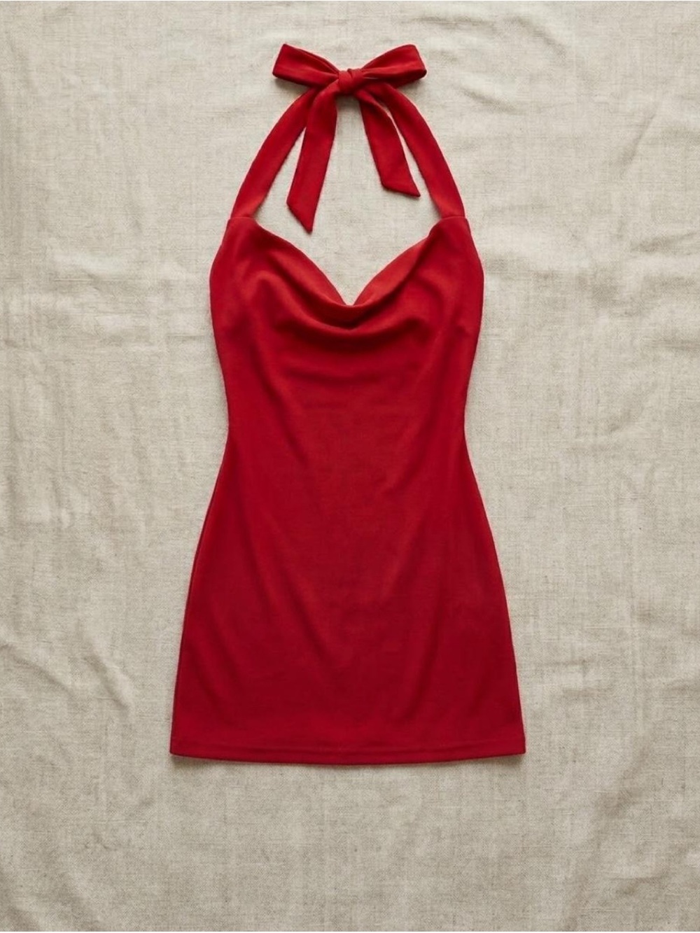 Red Halter Mini Dress with Tie Neck